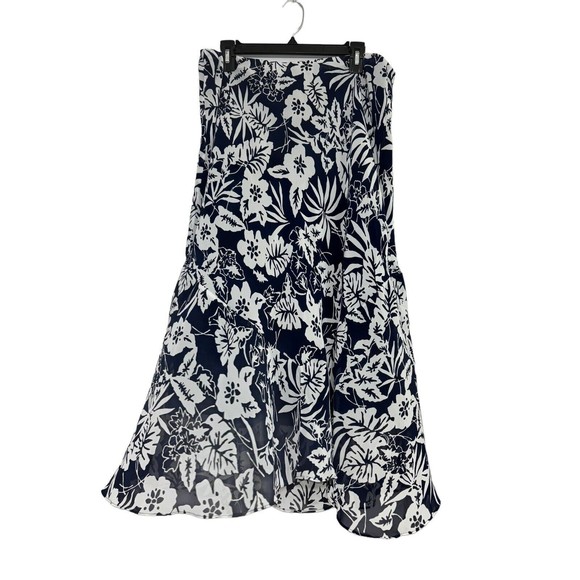Chaps Sz‎ XL Harbor Navy Pearl Ruffled Romantic Hi-Low Full Skirt Lined Floral - Picture 1 of 8